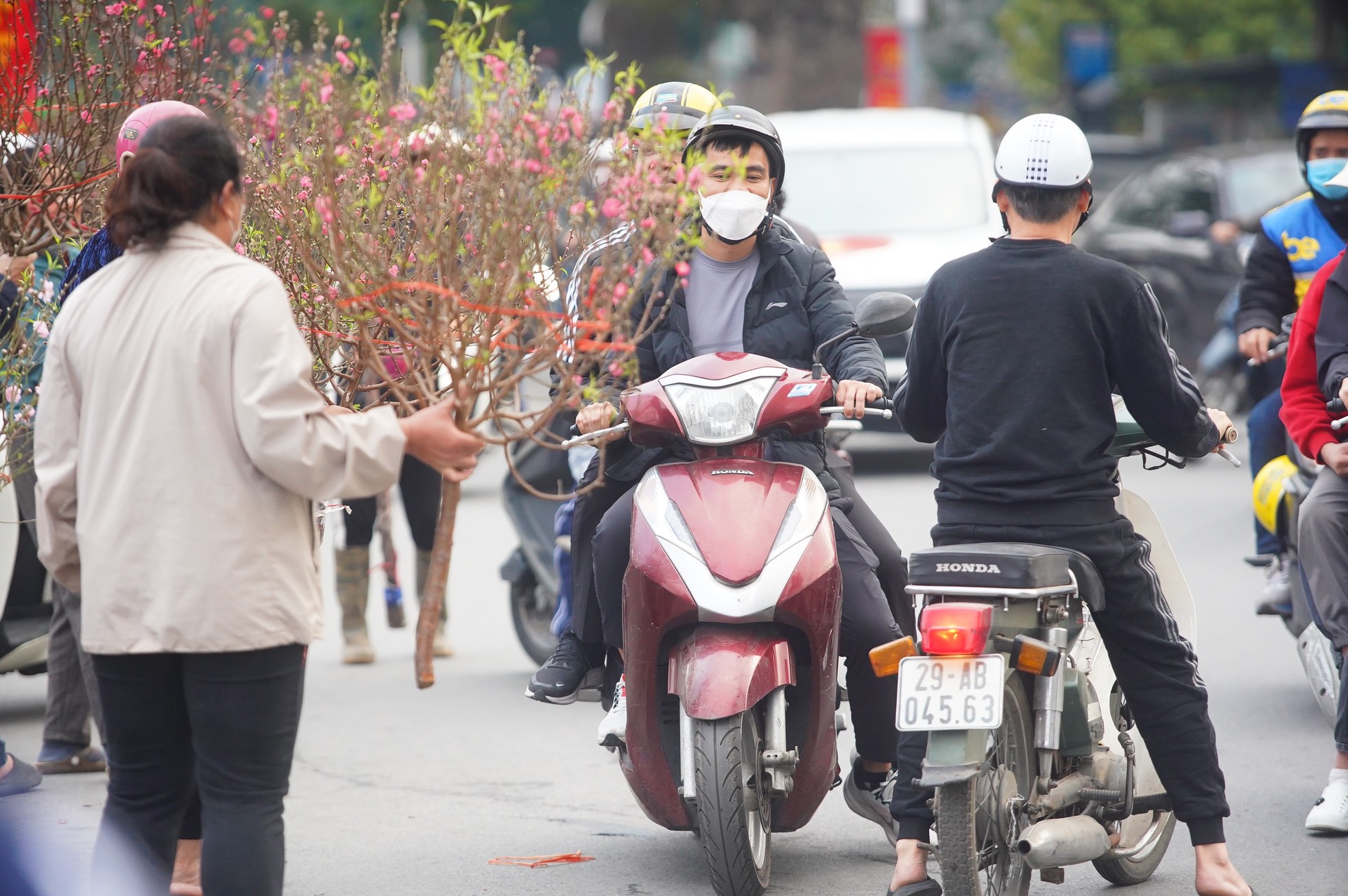 Ngày đầu kỳ nghỉ Tết Nguyên đán, người dân hồ hởi xuống phố &quot;săn&quot; đào, quất - Ảnh 2.