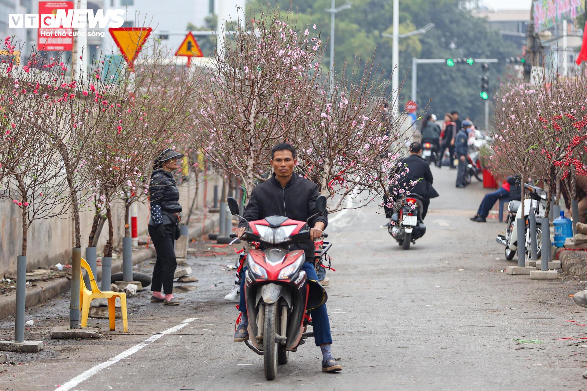 Người dân nô nức sắm Tết, sắc đào nhuộm thắm chợ hoa Hà Nội - Ảnh 14.