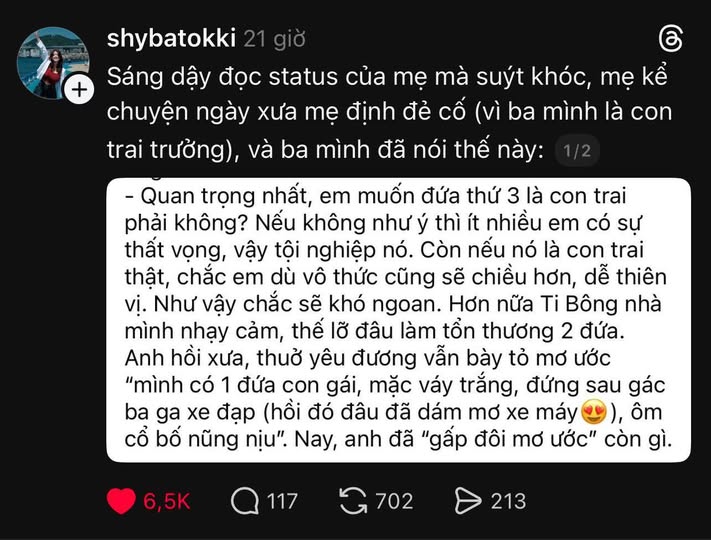 Nghe mẹ kể chuyện định đẻ cố con trai, ba nói một câu khiến tôi bật khóc: Đây mới là người đàn ông tử tế!- Ảnh 1. Nghe mẹ kể chuyện định đẻ cố con trai, ba nói một câu khiến tôi bật khóc: Đây mới là người đàn ông tử tế!- Ảnh 1.