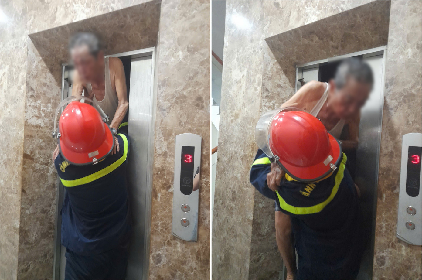 Giải cứu cụ ông mắc kẹt trong thang máy - Ảnh 1.