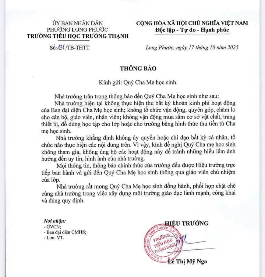 Trường học ở TP HCM ra thông báo "khẩn" sau khi phụ huynh vận động thu sai quy định - Ảnh 1. Những thông báo "lạ" của trường học ở TP HCM: Mong phụ huynh không ủng hộ - Ảnh 1.