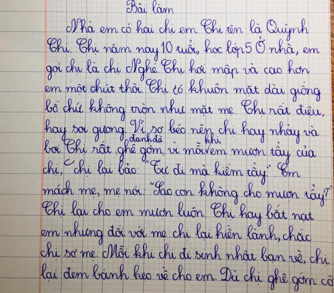Bài văn tả chị gái của học sinh tiểu học gây bão: "Chị rất ghê gớm và đanh đá", còn có hẳn dẫn chứng mới đỉnh- Ảnh 1. Bài văn tả chị gái của học sinh tiểu học gây bão: "Chị rất ghê gớm và đanh đá", còn có hẳn dẫn chứng mới đỉnh- Ảnh 1.