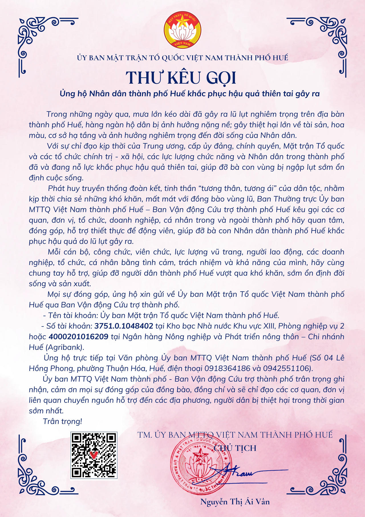 Mặt trận thành phố Huế kêu gọi ủng hộ nhân dân khắc phục hậu quả do mưa lũ- Ảnh 2. Mặt trận thành phố Huế kêu gọi ủng hộ nhân dân khắc phục hậu quả do mưa lũ- Ảnh 2.