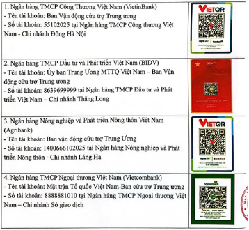 Danh sách tài khoản VietinBank, Vietcombank, BIDV, Agribank tiếp nhận ủng hộ khắc phục thiệt hại bão Bualoi, dành cho người đồng ý/không đồng ý sao kê công khai - Ảnh 1.
