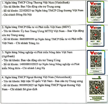 Danh sách tài khoản VietinBank, Vietcombank, BIDV, Agribank tiếp nhận ủng hộ khắc phục thiệt hại bão Bualoi, dành cho người đồng ý/không đồng ý sao kê công khai - Ảnh 2.