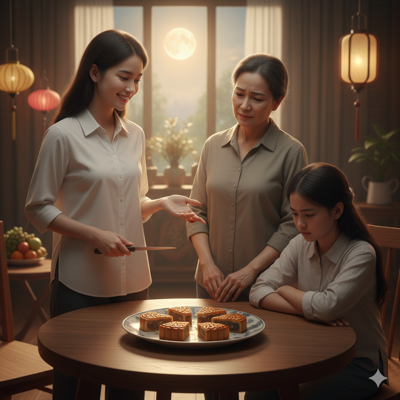 Dẫn bạn gái về ra mắt dịp Tết Trung thu, nhìn cách cô ấy cắt chiếc bánh nướng, mẹ tôi lắc đầu - Ảnh 1.