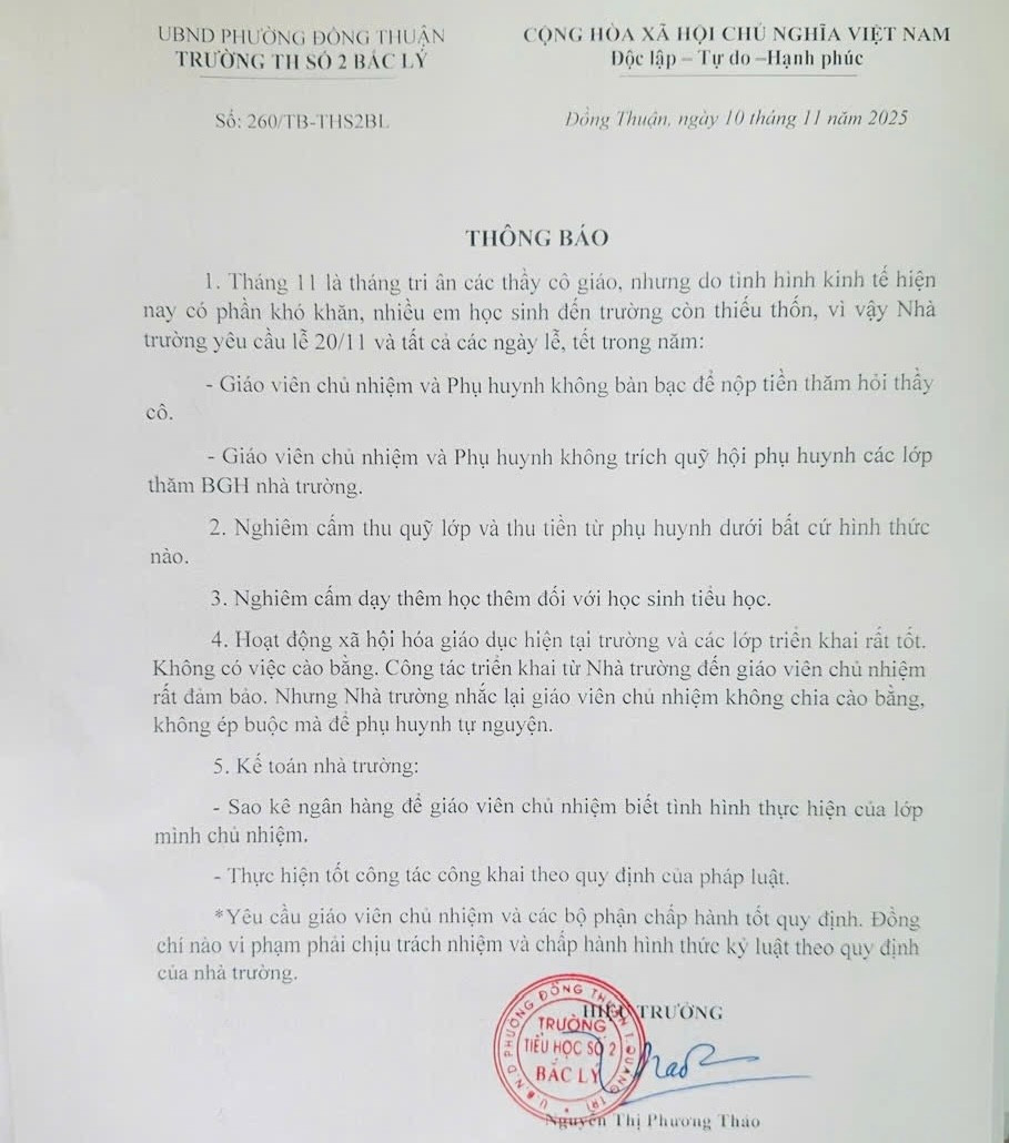 Thông báo gây thiện cảm từ một trường tiểu học ở tỉnh nghèo - Ảnh 1.