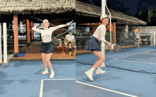 Ngọc Trinh và Chủ tịch dép Nesty: Khoảnh khắc hài hước trên sân pickleball - Ảnh 1. Ngọc Trinh và Chủ tịch dép Nesty: Khoảnh khắc hài hước trên sân pickleball - Ảnh 1.