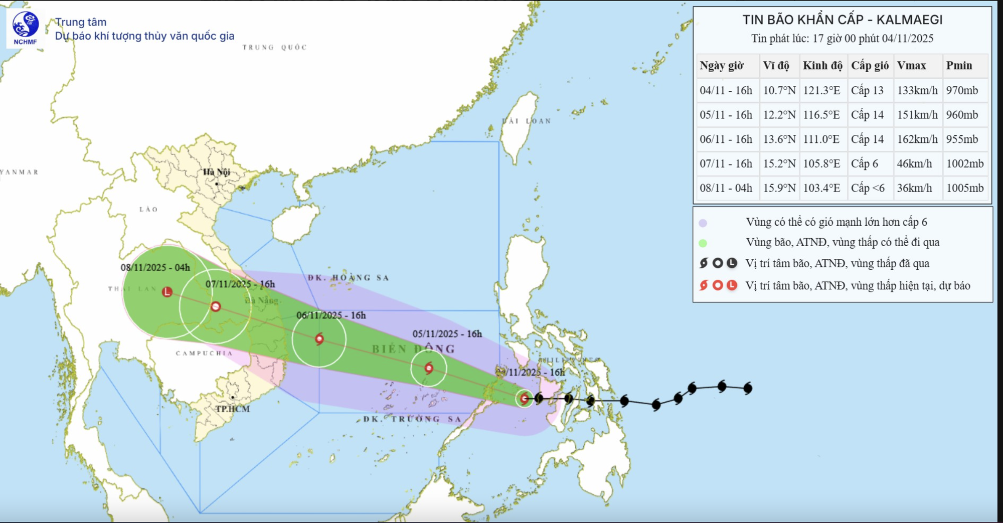 Tin bão khẩn cấp (cơn bão Kalmaegi): Di chuyển nhanh, được nhận định mạnh tương tự Damrey 2017 và Molave 2020 - Ảnh 1. Tin bão khẩn cấp (cơn bão Kalmaegi): Di chuyển nhanh, được nhận định mạnh tương tự Damrey 2017 và Molave 2020 - Ảnh 1.