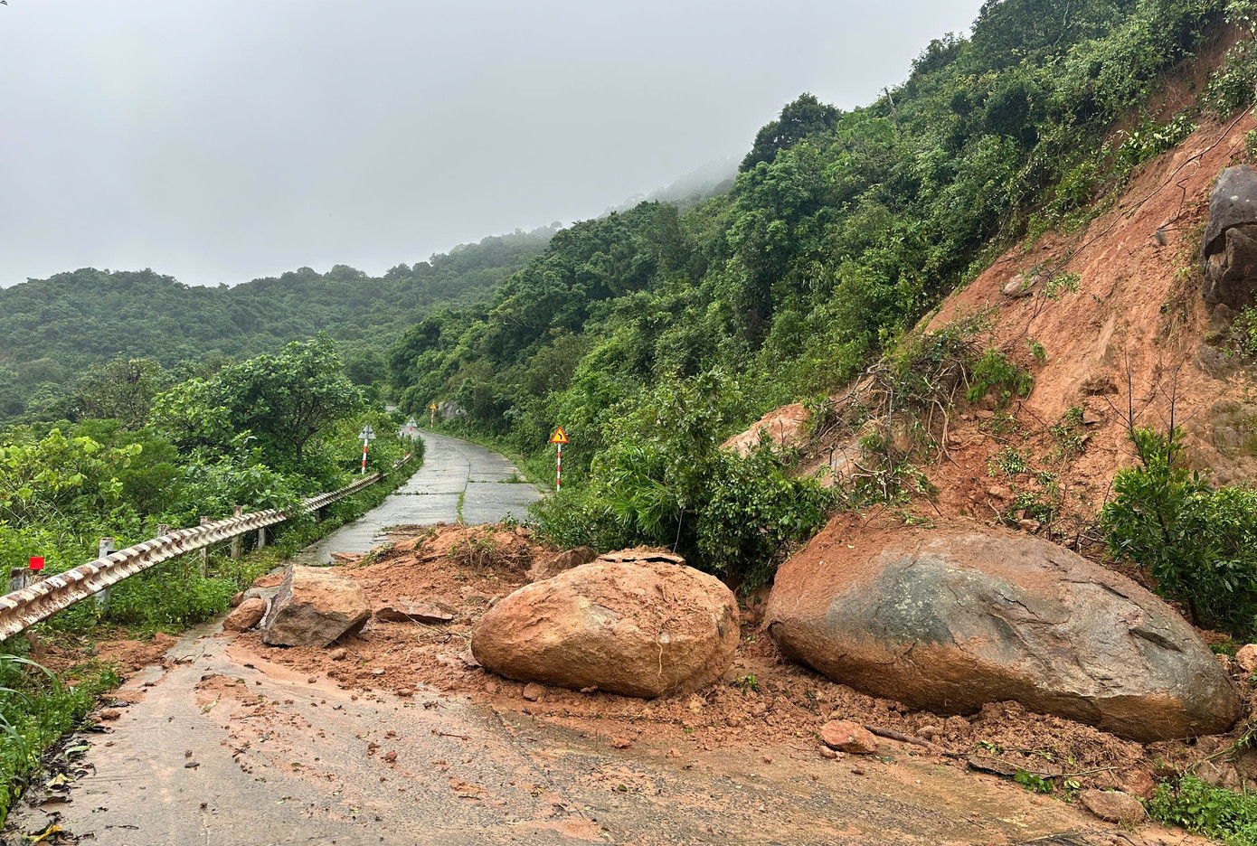 Sạt lở trên bán đảo Sơn Trà, đá khủng lăn xuống đường - Ảnh 1.