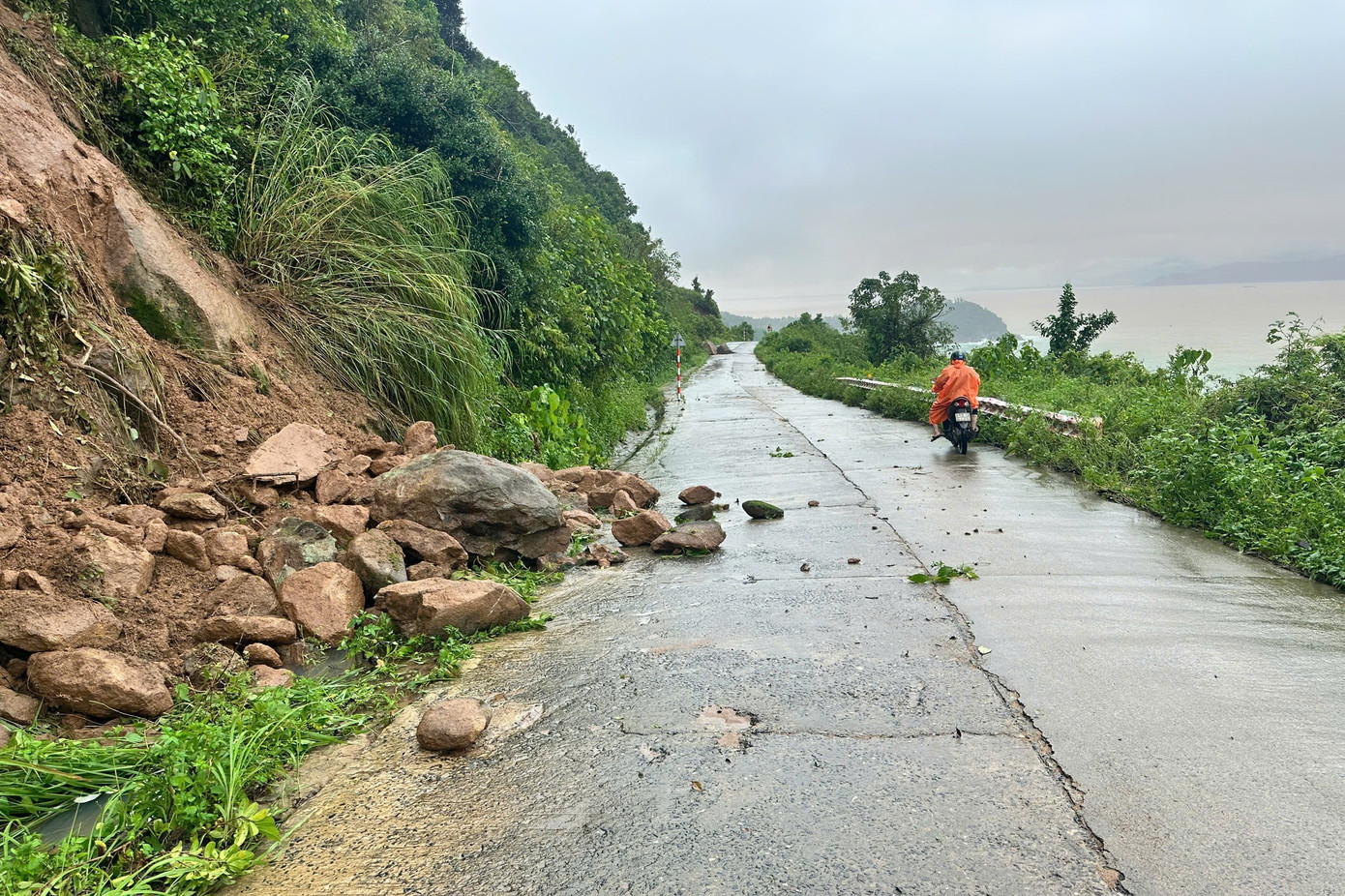 Sạt lở trên bán đảo Sơn Trà, đá khủng lăn xuống đường - Ảnh 2.