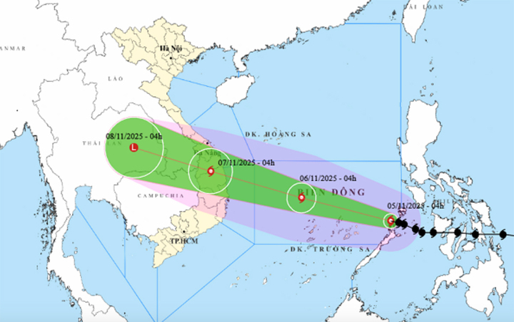 Bão Kalmaegi giật cấp 16 vào Biển Đông, nguy cơ gây dông lốc trước khi đổ bộ - Ảnh 1.