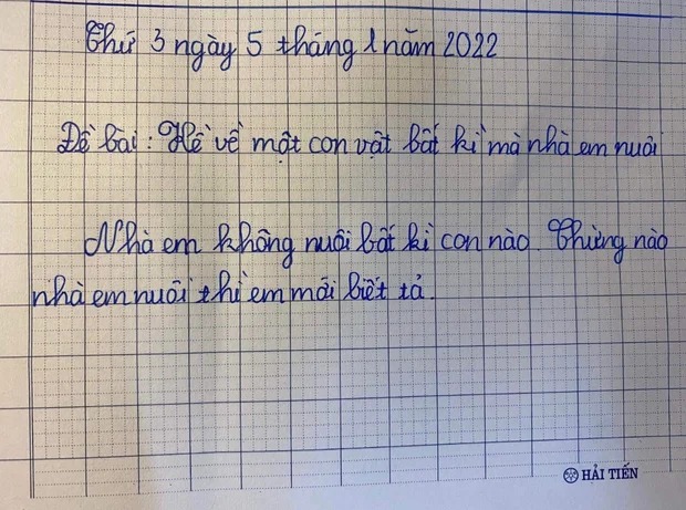 Bài văn tả con vật của học sinh tiểu học khiến cô giáo đọc xong chỉ biết lắc đầu: &quot;Cho em 1 điểm viết, 9 điểm thật thà&quot;- Ảnh 1.