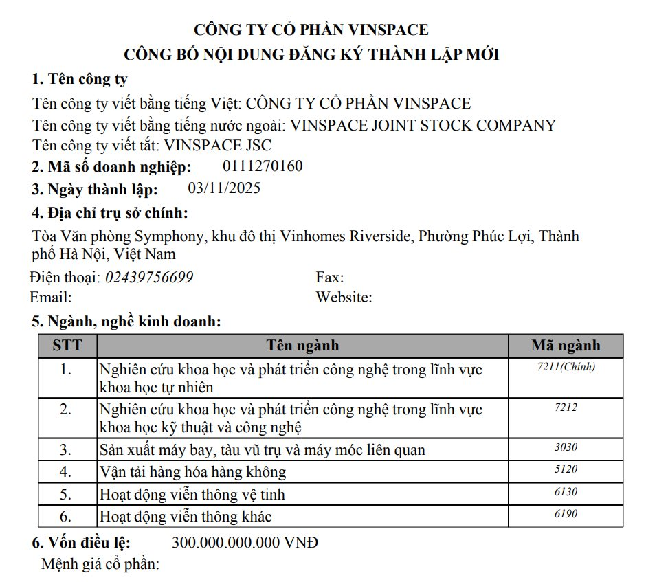 Tỷ phú Phạm Nhật Vượng cùng 2 con trai lập công ty Vinspace ngành vũ trụ, hàng không - Ảnh 2.