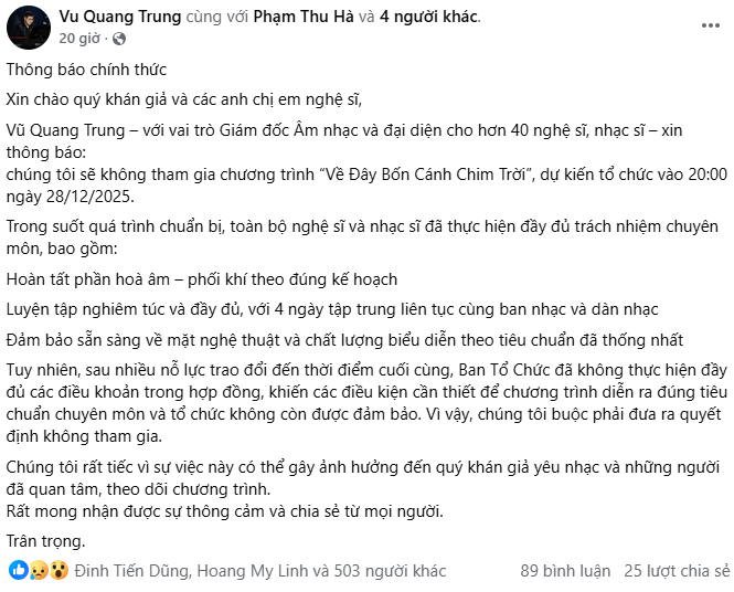 Ngọc Việt xin lỗi kh&aacute;n giả sau sự cố show Về Đ&acirc;y Bốn C&aacute;nh Chim Trời - Ảnh 5.