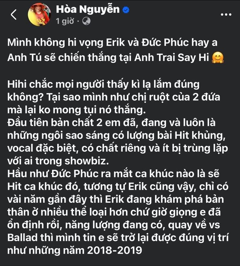 Hoà Minzy ôm Đức Phúc - Erik khóc nức nở, giải thích tranh cãi &quot;kém duyên&quot; liên quan đến Anh Trai Say Hi - Ảnh 2.