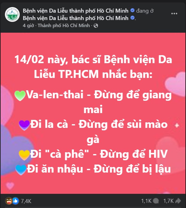 Post nhắc nhở ngày Valentine của một bệnh viện TP.HCM gây sốt mạng - Ảnh 1.