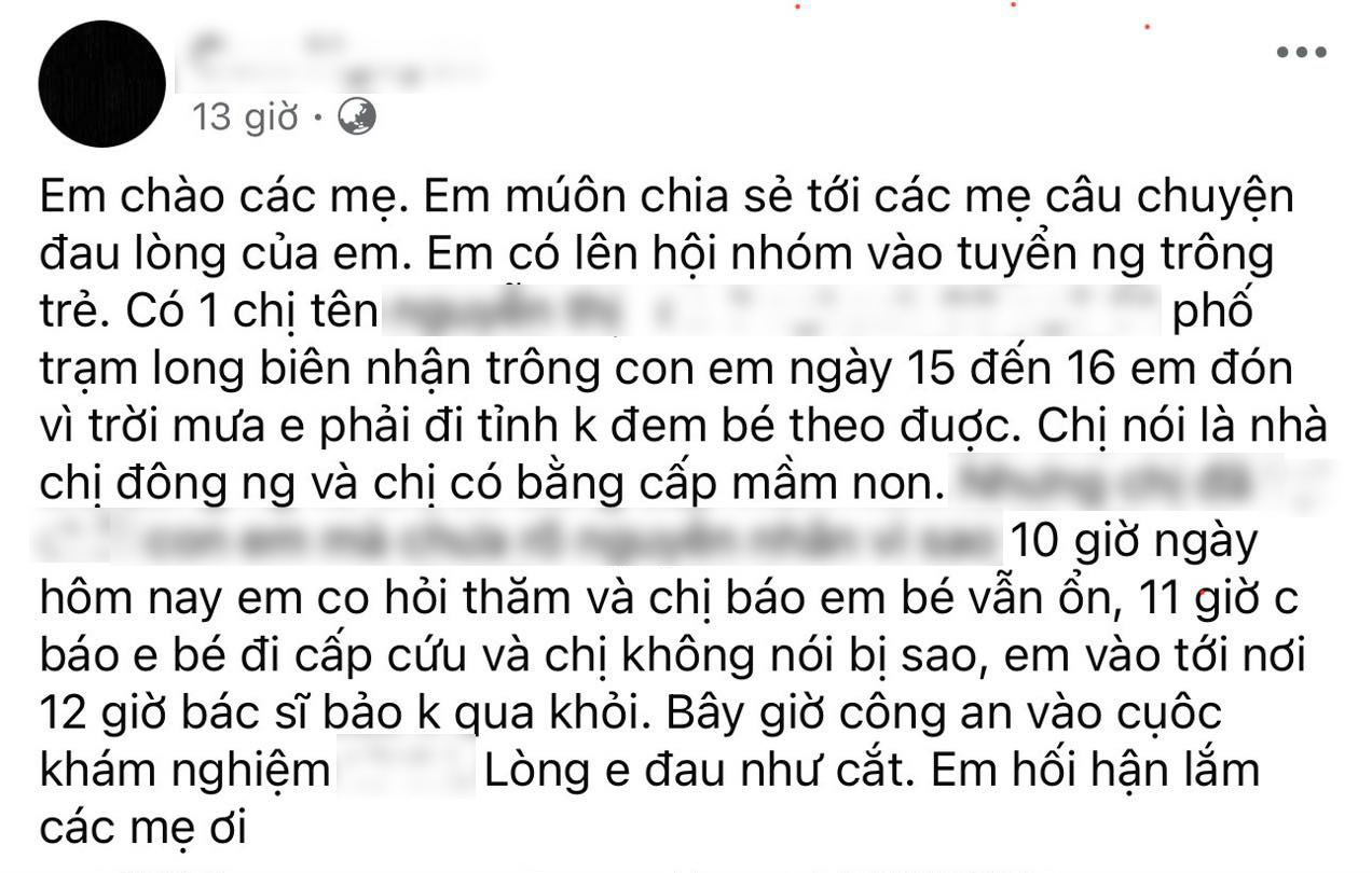 Hà Nội: Mẹ nhận tin con 5 tháng tuổi không qua khỏi sau khi gửi qua đêm tại nhà bảo mẫu tìm trên mạng - Ảnh 1.