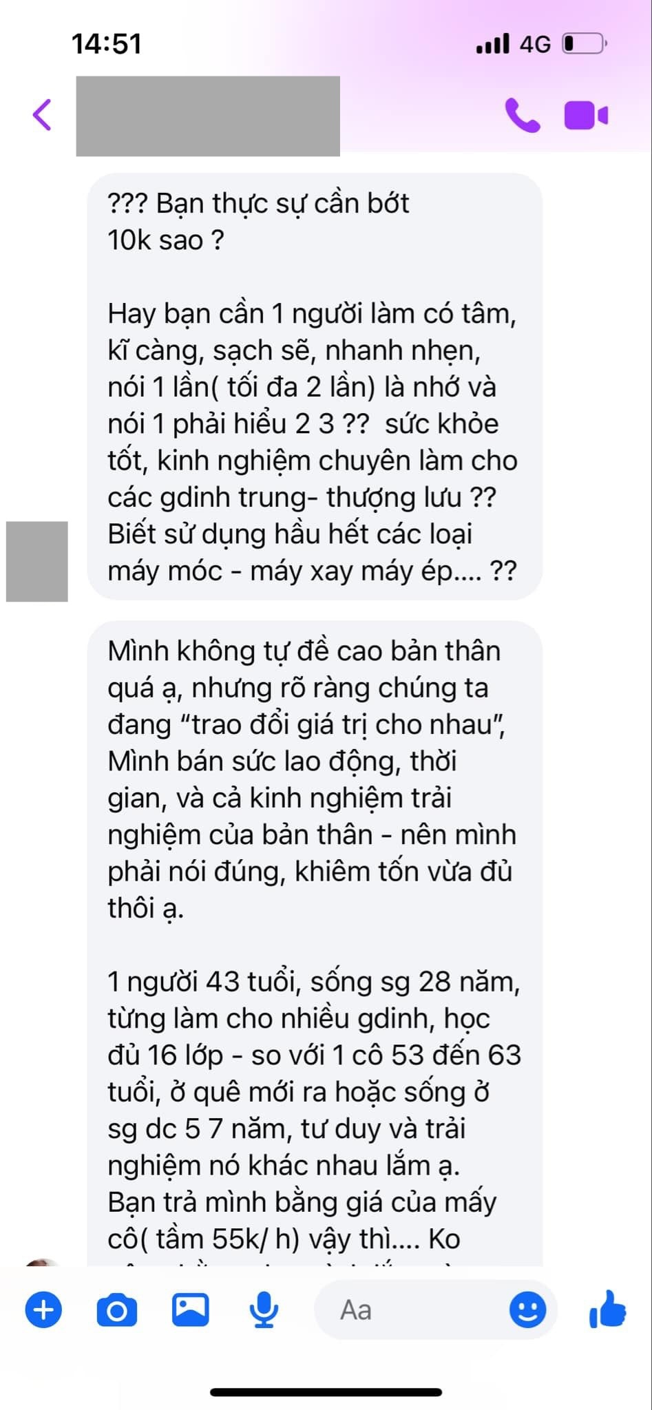 Thuê giúp việc nhưng xén bớt 10K, chủ nhà ở TP.HCM nhận tin nhắn 