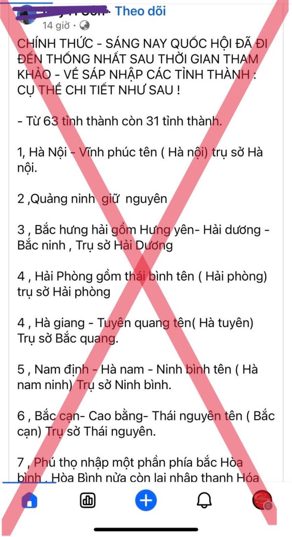 Danh sách sáp nhập các tỉnh, thành lan truyền trên mạng xã hội là thông tin sai sự thật - Ảnh 1.