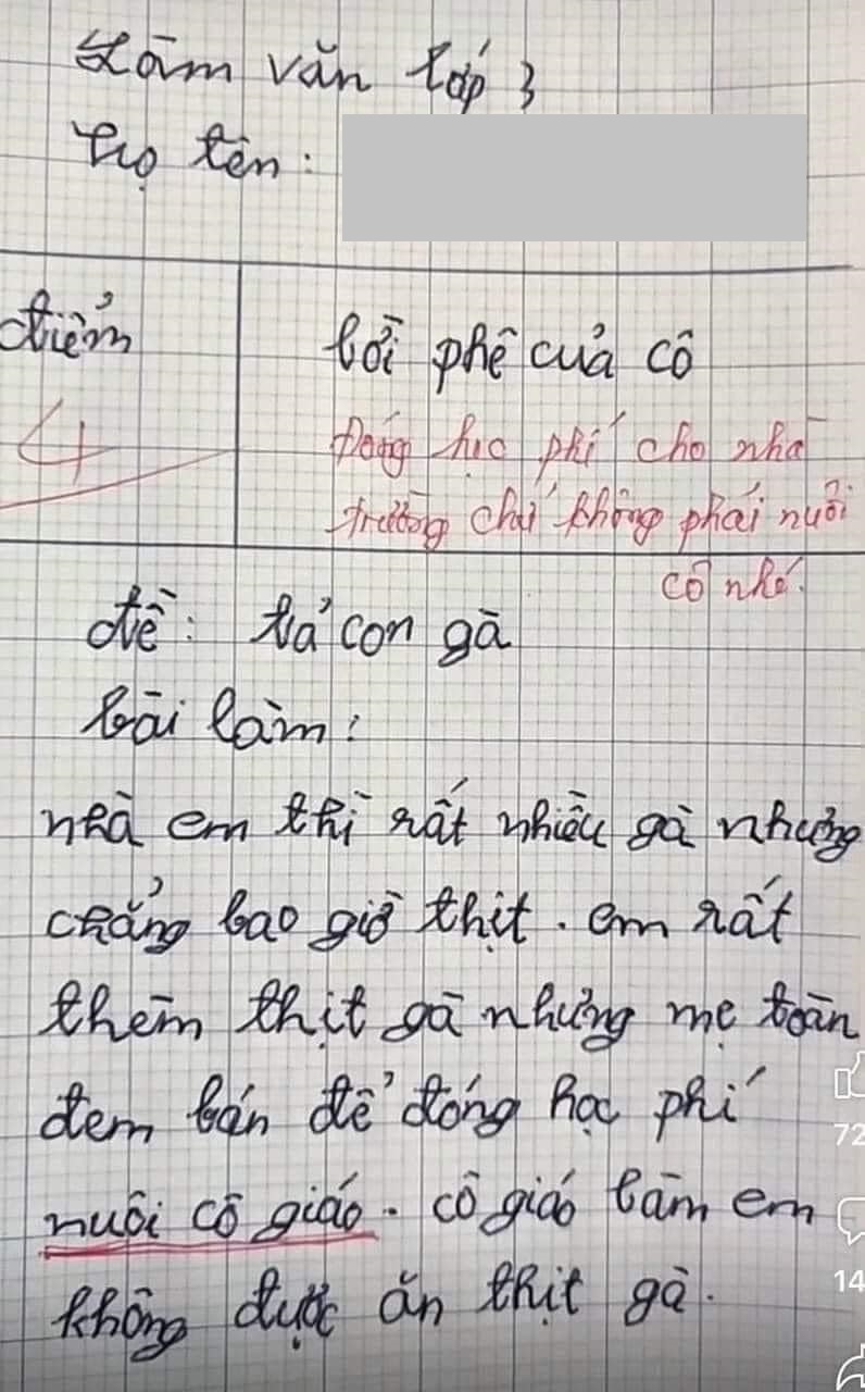 Bài văn tả gà của học sinh lớp 3 bị cô giáo cho 4 điểm và nhận xét cực gắt, dân mạng đọc thử rồi tranh cãi ầm ĩ- Ảnh 1.