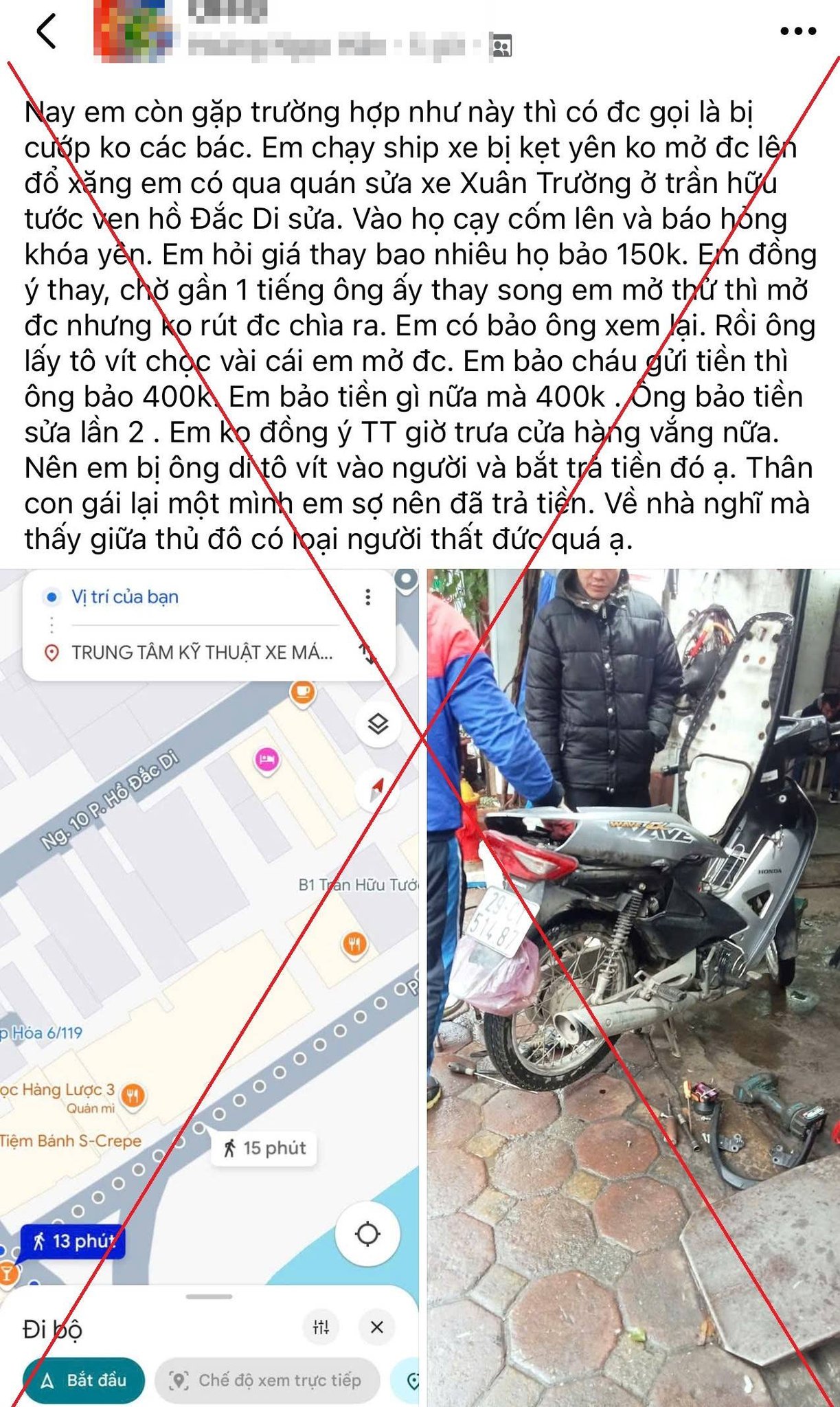 Hà Nội: Công an xác minh thông tin vụ người phụ nữ &quot;bị đe dọa, ép trả tiền tại quán sửa xe&quot; - Ảnh 1.