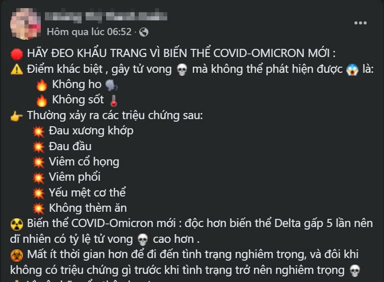 &quot;Biến thể COVID-Omicron độc hơn biến thể Delta gấp 5 lần&quot; là tin giả - Ảnh 1.