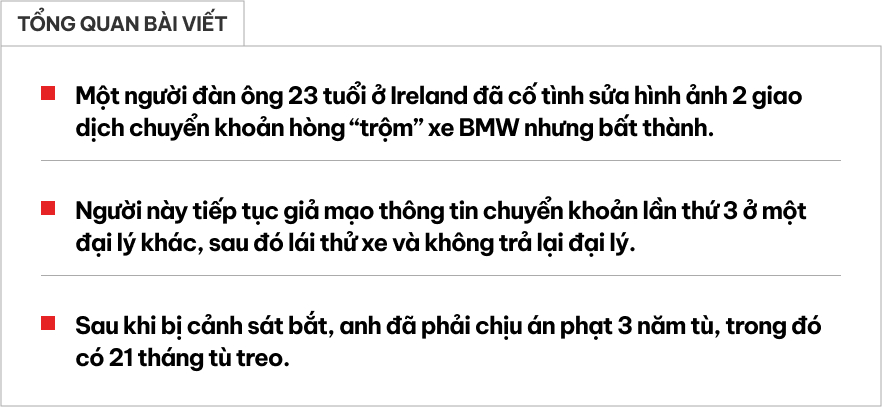 Một người bị phạt 3 năm tù vì giả mạo chuyển khoản ngân hàng rồi 'trộm' xe BMW - Ảnh 1.