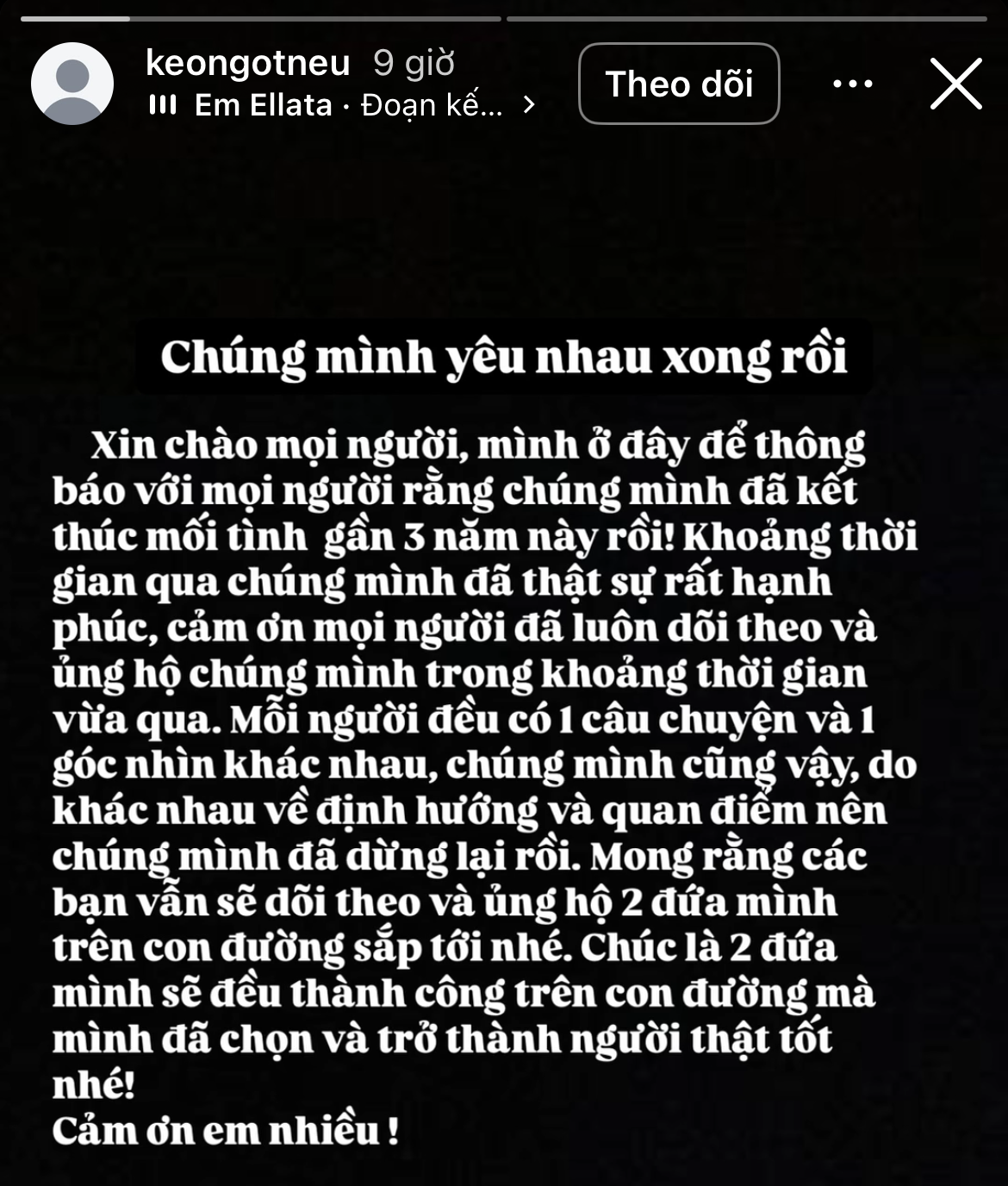 Giữa làn sóng tan vỡ, 1 cặp đôi bỗng thông báo kết thúc mối tình 3 năm vì “yêu nhau xong rồi”- Ảnh 2.