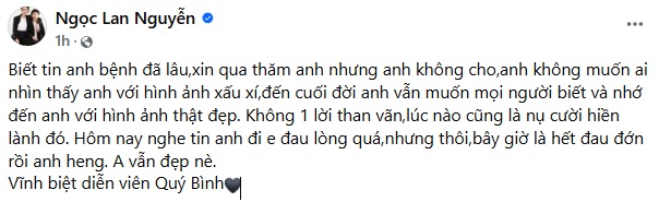 1 nữ diễn viên bị từ chối khi ngỏ ý muốn được tới thăm Quý Bình - Ảnh 1.