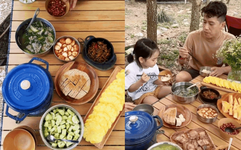2 em bé mê mệt chuyến picnic trong kì nghỉ lễ, vừa ăn vừa nghe chim hót, suối chảy róc rách cực "chill" - Ảnh 1. 2 em bé mê mệt chuyến picnic trong kì nghỉ lễ, vừa ăn vừa nghe chim hót, suối chảy róc rách cực "chill" - Ảnh 1.