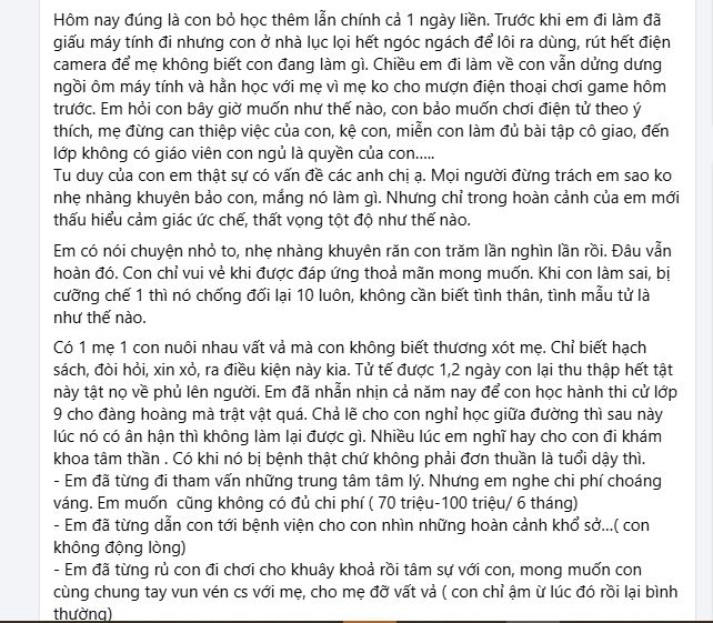 Lời cầu cứu thu hút hơn 1k lượt like của phụ huynh Hà Nội: Nghe những gì con trai chị làm, nhiều người khuyên phải xử lý sớm! - Ảnh 2. Lời cầu cứu thu hút hơn 1k lượt like của phụ huynh Hà Nội: Nghe những gì con trai chị làm, nhiều người khuyên phải xử lý sớm! - Ảnh 2.