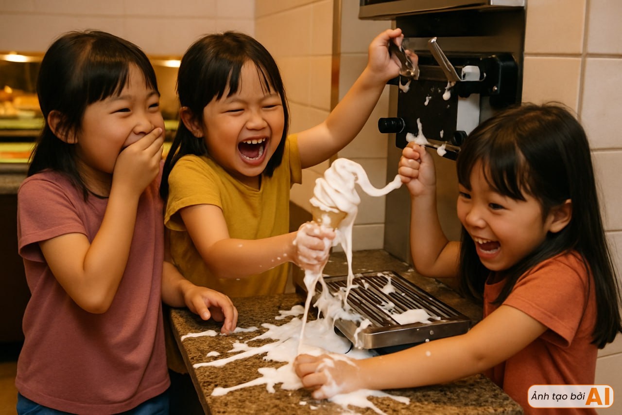 3 đứa trẻ quậy tung máy làm kem ở nhà hàng buffet, lấy lắm rồi bỏ phí, netizen mắng: "Ra đường thì dạy con cho kỹ" - Ảnh 4. 3 đứa trẻ quậy tung máy làm kem ở nhà hàng buffet, lấy lắm rồi bỏ phí, netizen mắng: "Ra đường thì dạy con cho kỹ" - Ảnh 4.