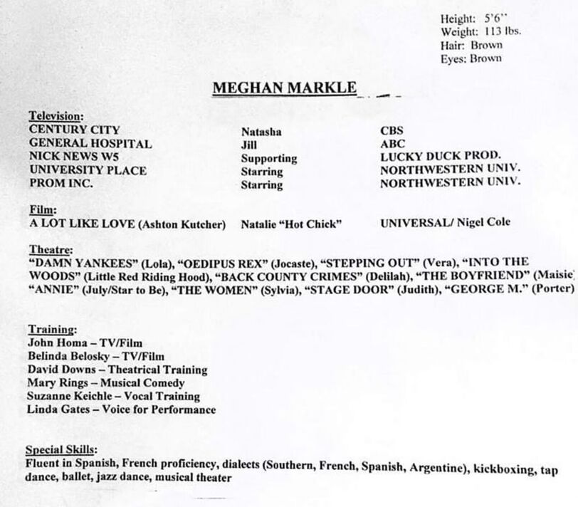 CV cũ của Meghan Markle bất ngờ gây sốt: Từng đóng vai CV cũ của Meghan Markle bất ngờ gây sốt: Từng đóng vai
