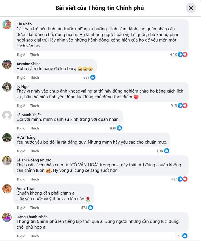 Fanpage Thông tin Chính Phủ đăng tải thông điệp liên quan Thượng úy Lê Hoàng Hiệp: Quân nhân không phải là ngôi sao giải trí!- Ảnh 2. Fanpage Thông tin Chính Phủ đăng tải thông điệp liên quan Thượng úy Lê Hoàng Hiệp: Quân nhân không phải là ngôi sao giải trí!- Ảnh 2.