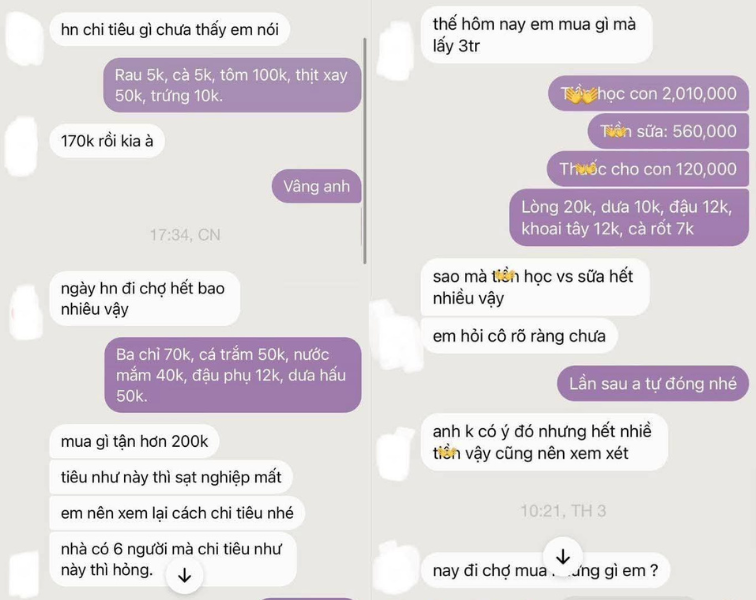"Tiêu thế này thì sạt nghiệp mất" - đoạn tin nhắn lột trần cuộc hôn nhân khiến dân mạng chua xót - Ảnh 1. "Tiêu thế này thì sạt nghiệp mất" - đoạn tin nhắn lột trần cuộc hôn nhân khiến dân mạng chua xót - Ảnh 1.