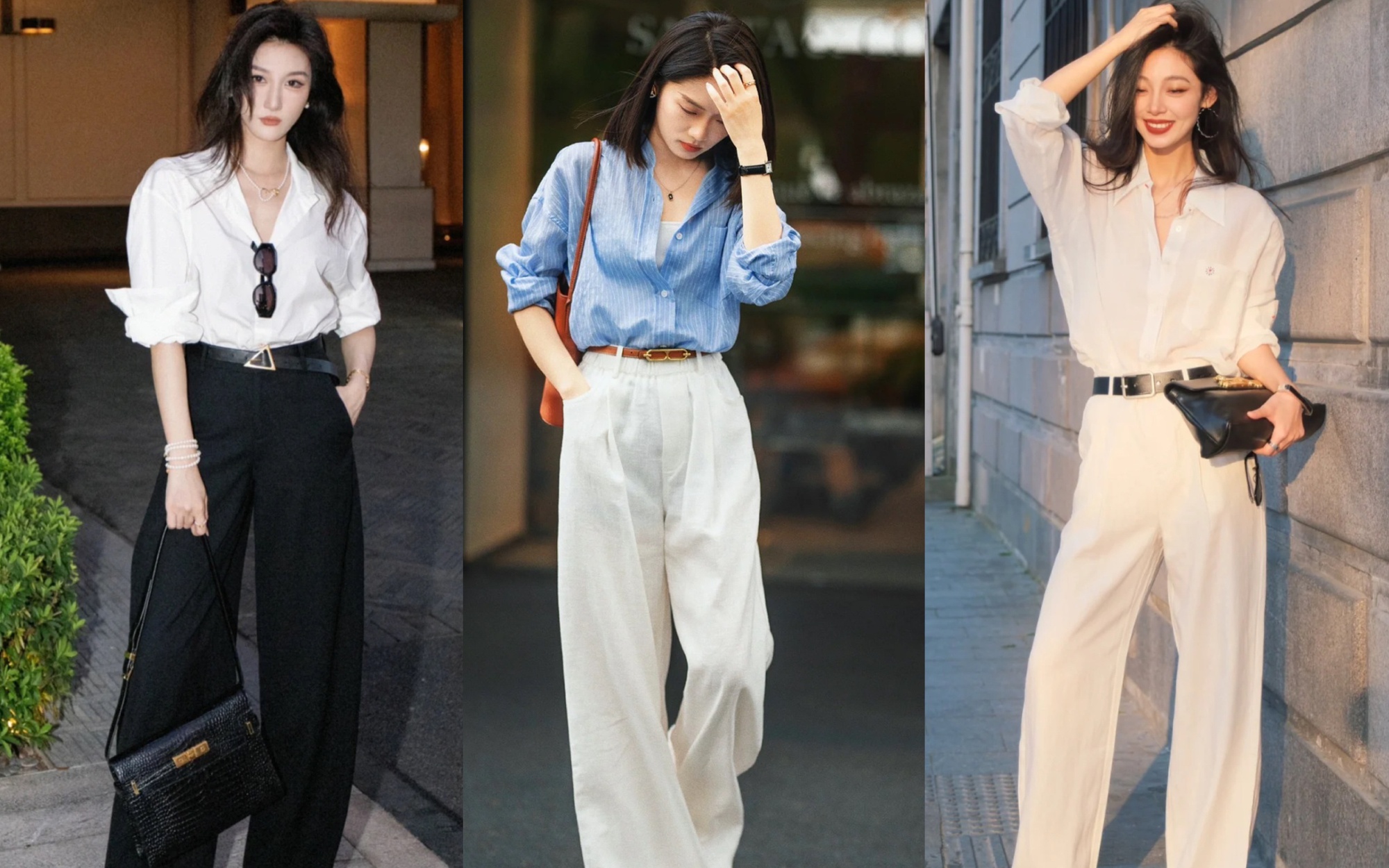 Áo sơ mi + quần ống rộng: Combo 