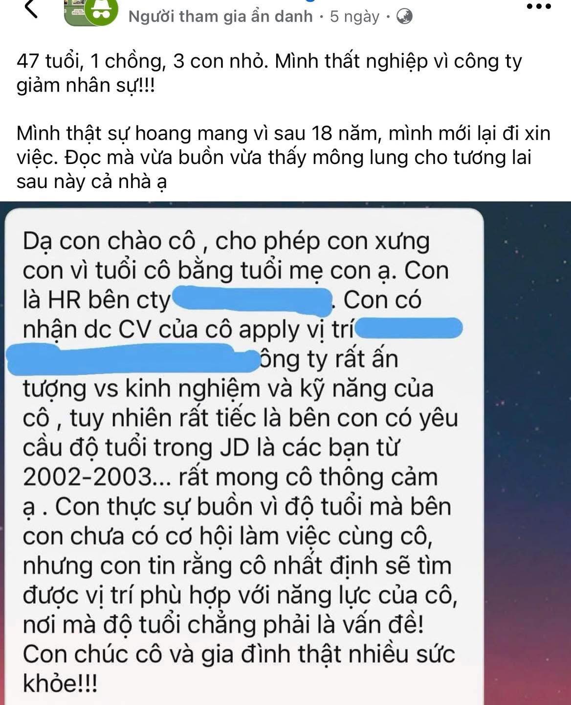 “47 tuổi, ba con nhỏ, mình thất nghiệp”: Câu chuyện của người mẹ khiến nhiều người nghẹn lại giữa bao dòng tin tức- Ảnh 1. “47 tuổi, ba con nhỏ, mình thất nghiệp”: Câu chuyện của người mẹ khiến nhiều người nghẹn lại giữa bao dòng tin tức- Ảnh 1.