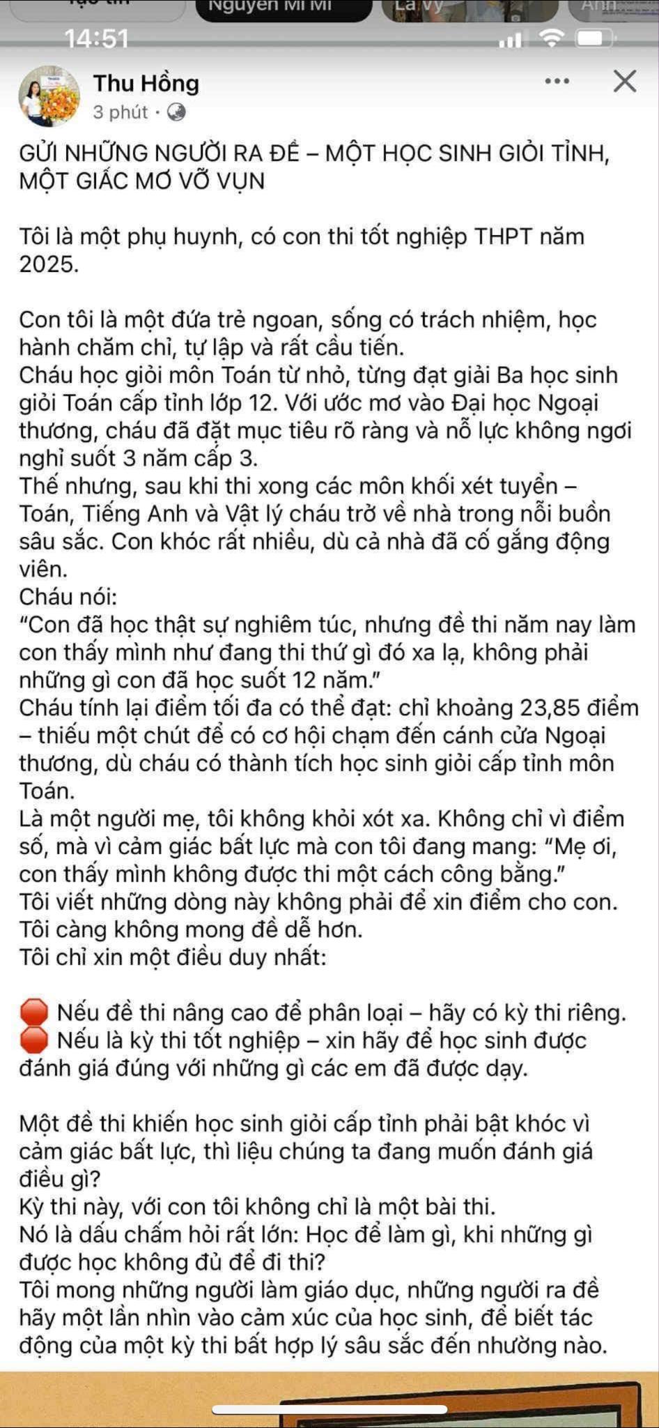 Tâm thư người mẹ hậu thi tốt nghiệp THPT: Một học sinh giỏi tỉnh phải bật khóc vì cảm giác bất lực, một giấc mơ vỡ vụn - Ảnh 1.