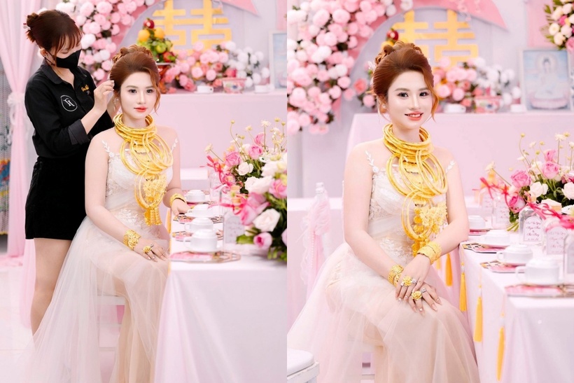 Những cô dâu "số hưởng": Cô dâu Tiền Giang đeo vàng "kín cổ", màn trao của hồi môn kéo dài nửa tiếng - Ảnh 1. Những cô dâu "số hưởng": Cô dâu Tiền Giang đeo vàng "kín cổ", màn trao của hồi môn kéo dài nửa tiếng - Ảnh 1.