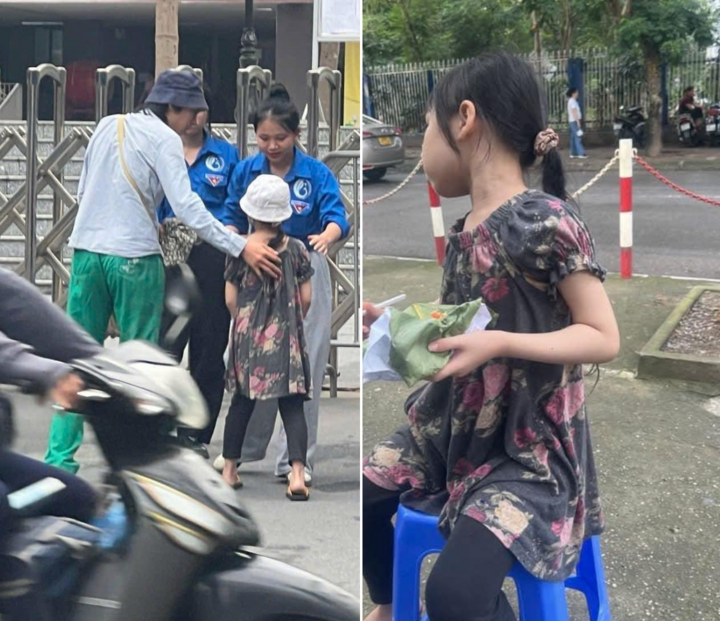 Em gái lớp 2 ngồi cổng trường thi đợi anh trai gây sốt mạng - Ảnh 1. Em gái lớp 2 ngồi cổng trường thi đợi anh trai gây sốt mạng - Ảnh 1.