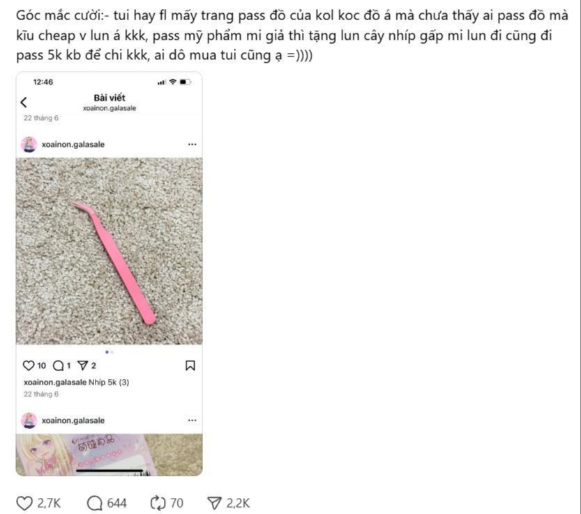 Drama Xoài Non thanh lý: Nhíp dùng rồi vẫn bán 5k, đồ vệ sinh khách sạn tặng free cũng pass- Ảnh 1. Drama Xoài Non thanh lý: Nhíp dùng rồi vẫn bán 5k, đồ vệ sinh khách sạn tặng free cũng pass- Ảnh 1.