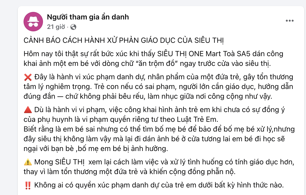 Một siêu thị ở Hà Nội dán ảnh trẻ em kèm cảnh báo trộm cắp trước cửa: Ghi nhận mới nhất! - Ảnh 1.