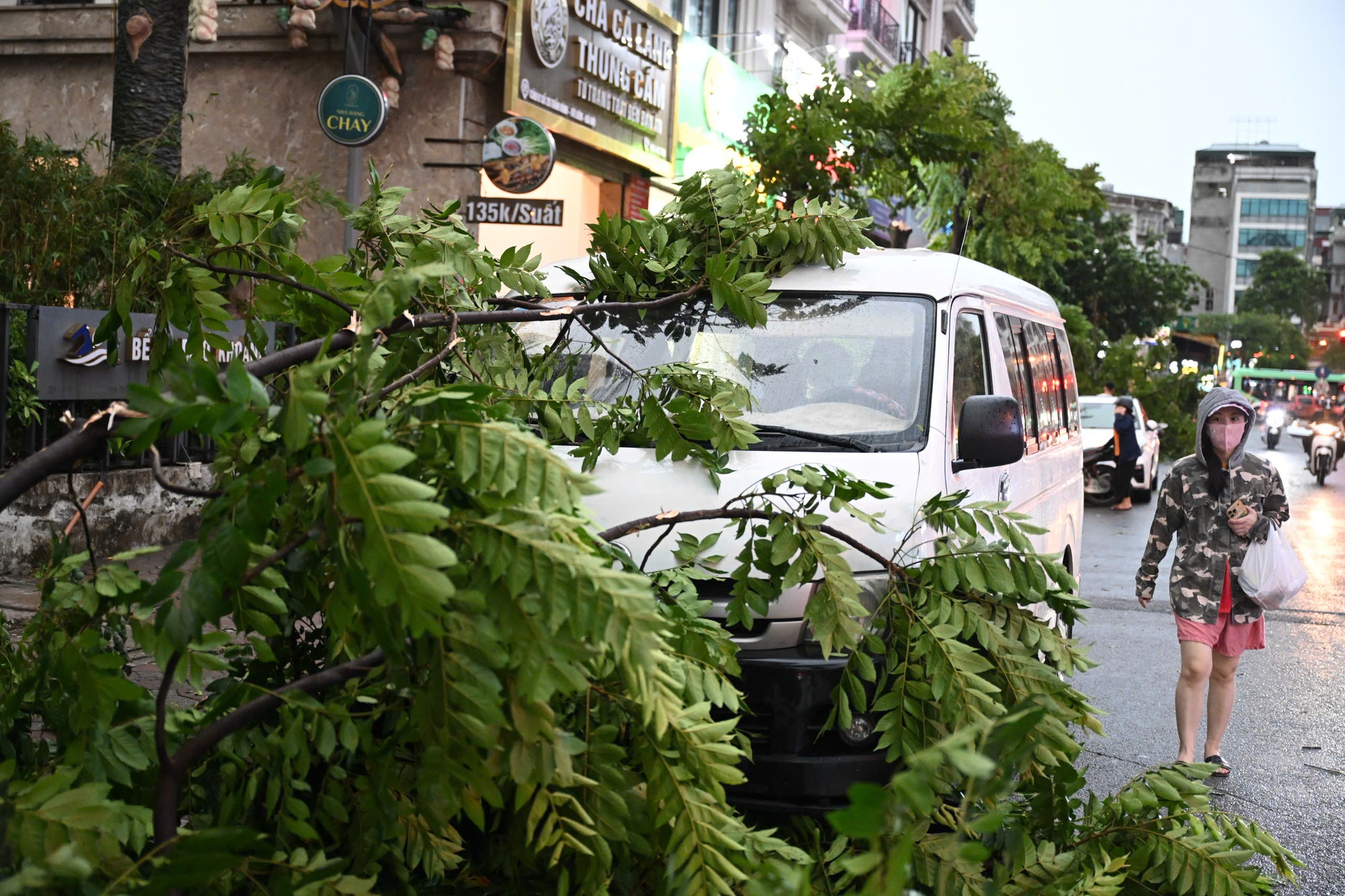 Chùm ảnh: Đường phố Hà Nội tan hoang sau cơn giông kinh hoàng, cây xanh bật gốc và gãy đổ hàng loạt - Ảnh 9.