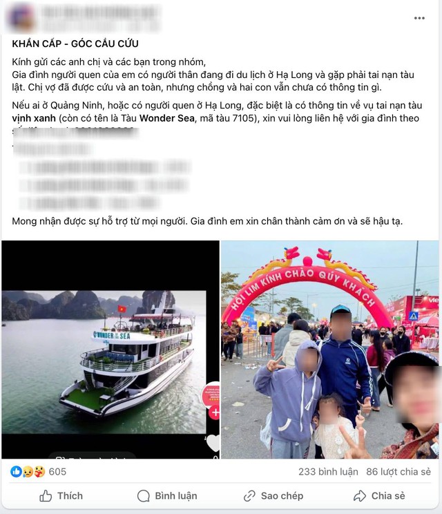 Vụ lật tàu ở Hạ Long: Những dòng tin tìm người thân nghẹn ngào lan khắp mạng xã hội - Ảnh 1.
