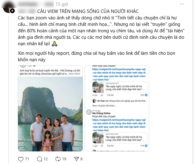 Phẫn nộ chiêu trò dùng AI bịa chuyện thương tâm, tạo ảnh giả mạo để câu tương tác từ vụ lật tàu ở Hạ Long - Ảnh 4. Phẫn nộ chiêu trò dùng AI bịa chuyện thương tâm, tạo ảnh giả mạo để câu tương tác từ vụ lật tàu ở Hạ Long - Ảnh 4.