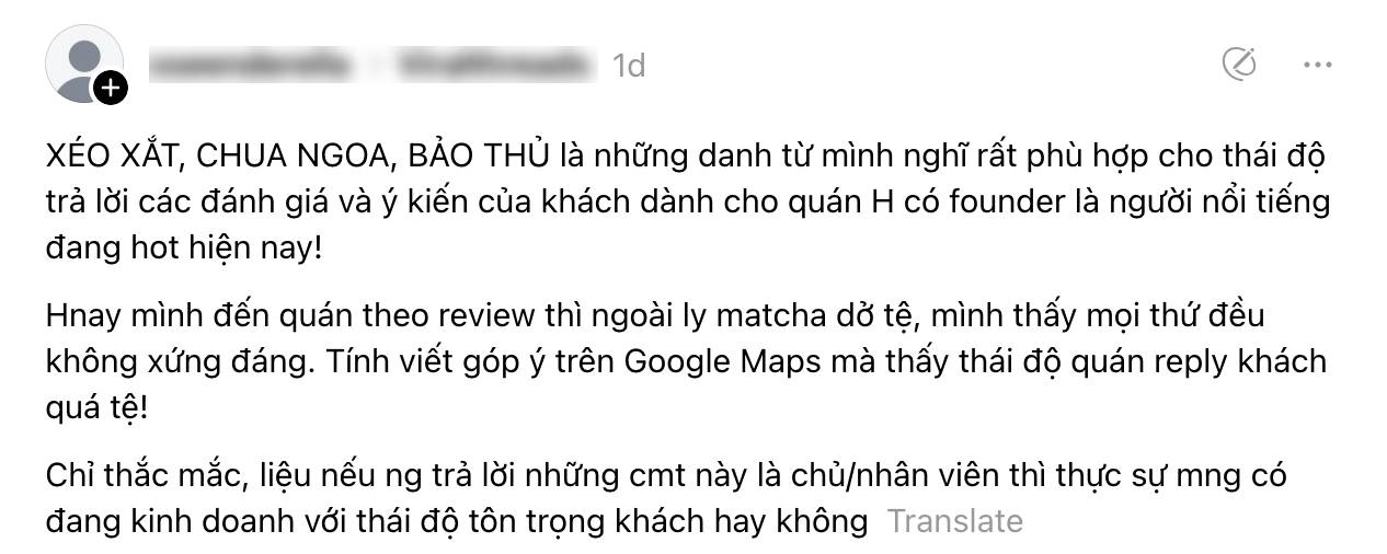 Quán cà phê của Dino Vũ bất ngờ vướng drama về thái độ Quán cà phê của Dino Vũ bất ngờ vướng drama về thái độ