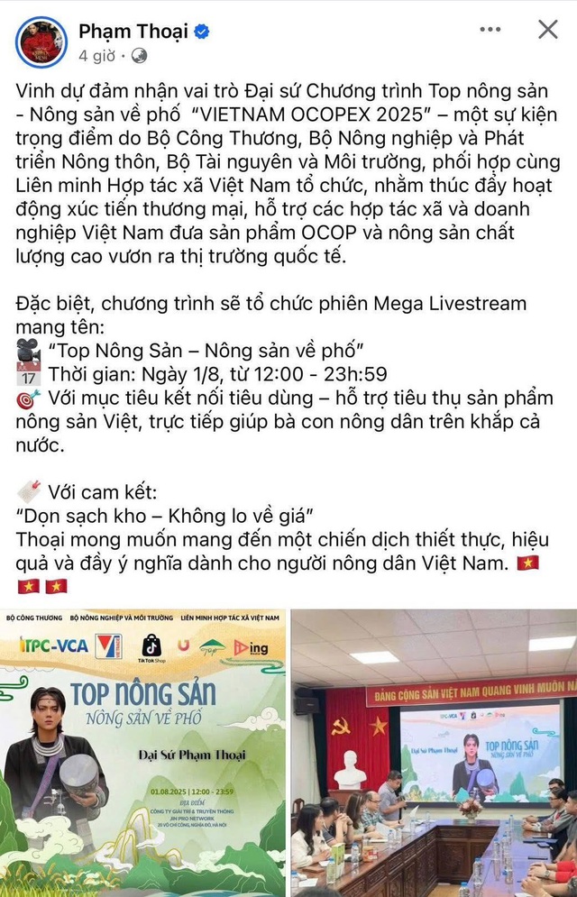 Phạm Thoại tuyên bố làm &quot;đại sứ&quot; bán nông sản tại VIETNAM OCOPEX 2025: Bộ Công Thương nói gì? - Ảnh 1.
