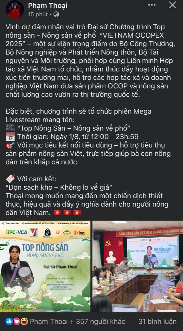 Phạm Thoại lập lờ về vai trò đại sứ bán nông sản: Tranh cãi căng đến mức nào mà phải tiếp tục Phạm Thoại lập lờ về vai trò đại sứ bán nông sản: Tranh cãi căng đến mức nào mà phải tiếp tục