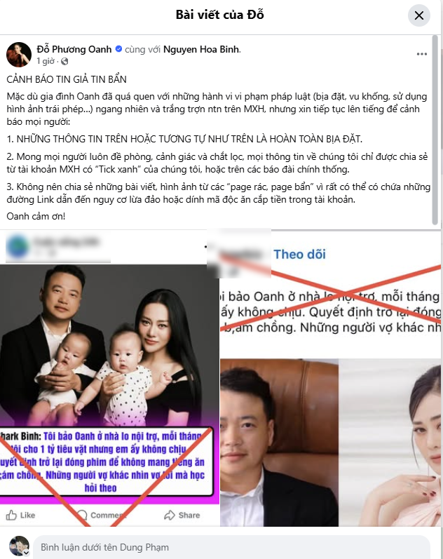 Đỗ Phương Oanh và shark Bình bị bịa đặt trắng trợn - Ảnh 2. Đỗ Phương Oanh và shark Bình bị bịa đặt trắng trợn - Ảnh 2.